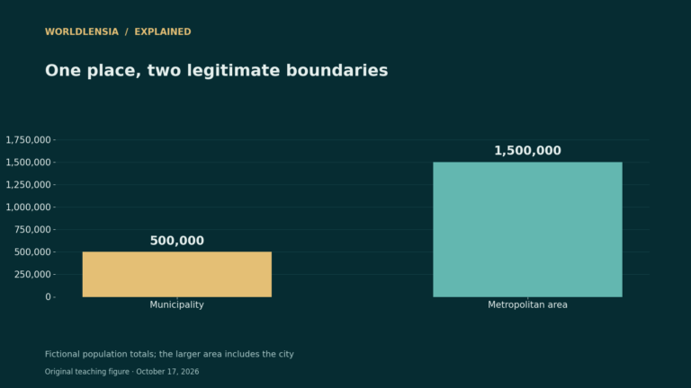 Fictional population of 500,000 within a municipality versus 1.5 million in the wider metropolitan area