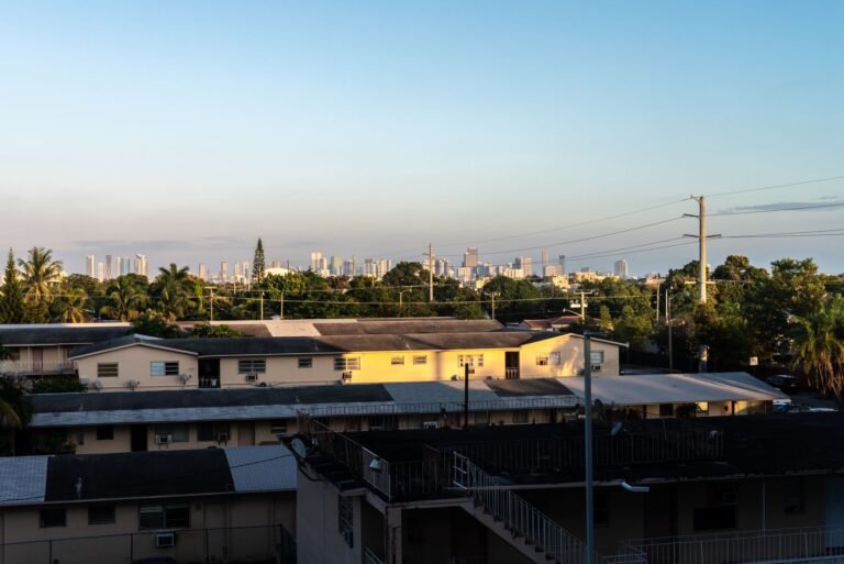 coral gables view with miami skyline in distance