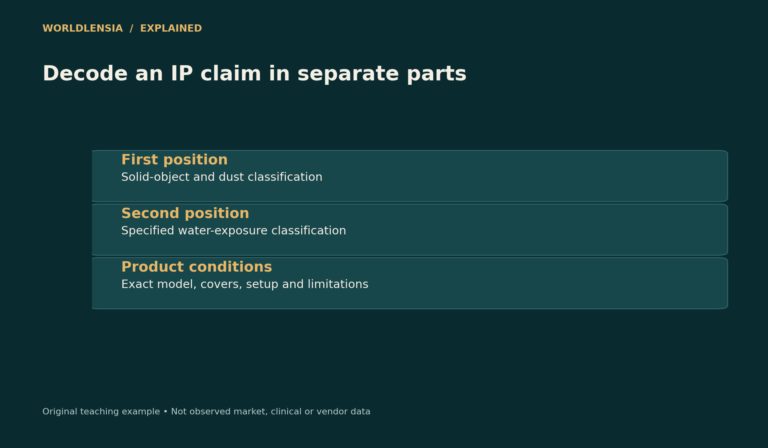 Original explanatory diagram separating the solid-object position, water position and product-specific conditions of an IP claim.