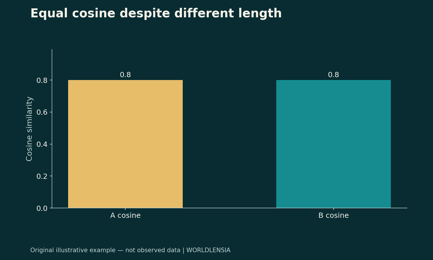 Illustrative data: A cosine 0.8; B cosine 0.8. Cosine similarity. Not observed data.