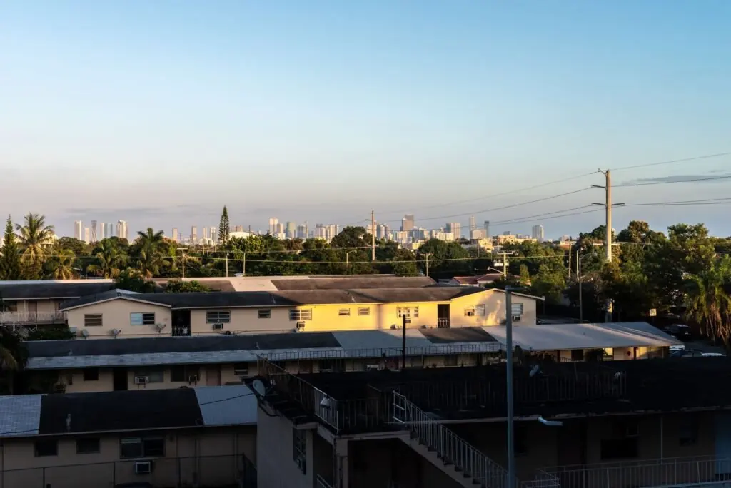 coral gables view with miami skyline in distance